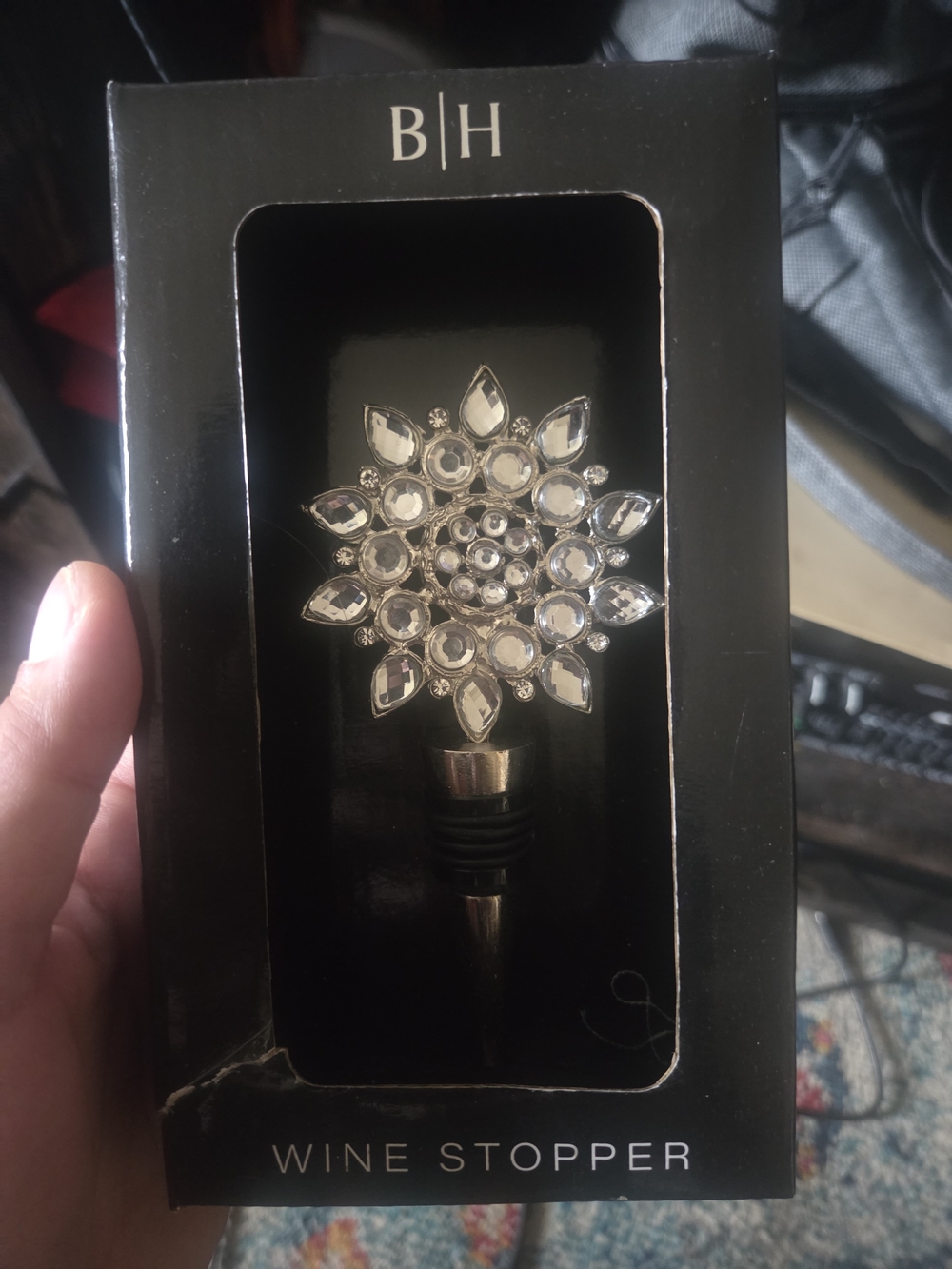 B|H Crystal Flower Wine Stopper - Silver